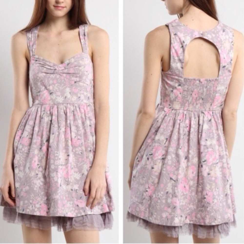 Floral Pink and Gray Sleeveless Dress
